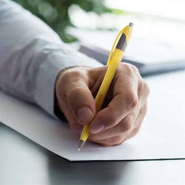 Plastic plunger action ballpoint pen with curvy and slender barrel for... from ASI 39552 BEL Promo