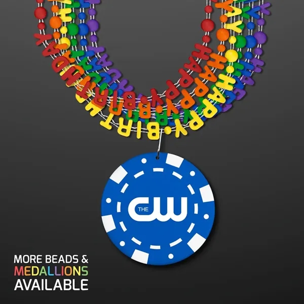 Happy Birthday Party Beads Necklaces with Poker Chip Medallion (NO LED)... from ASI 34194 ALightPromos