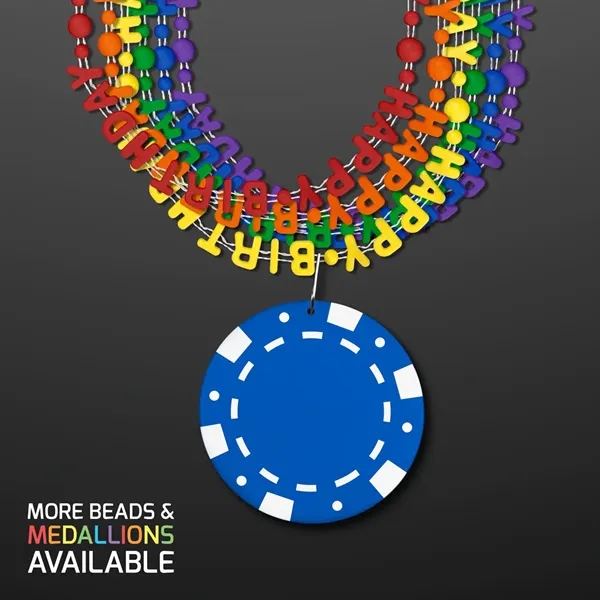 Happy Birthday Party Beads Necklaces with Poker Chip Medallion (NO LED)... from ASI 34194 ALightPromos