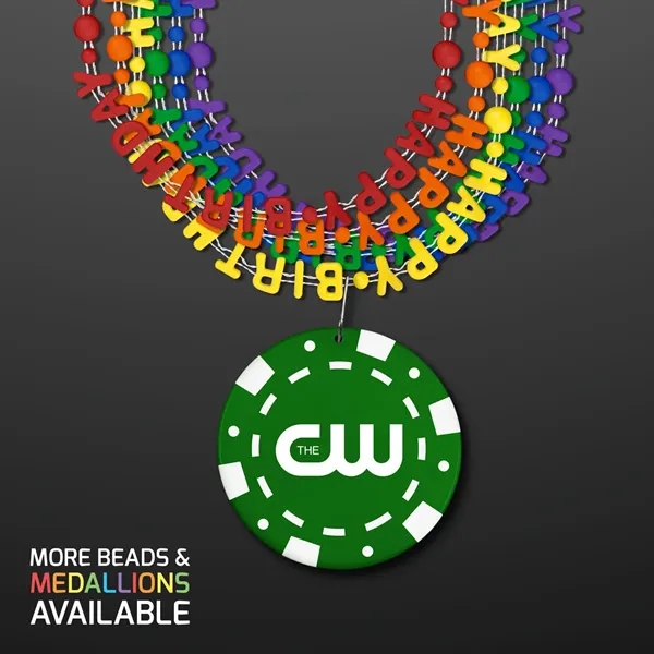 Happy Birthday Party Beads Necklaces with Poker Chip Medallion (NO LED)... from ASI 34194 ALightPromos