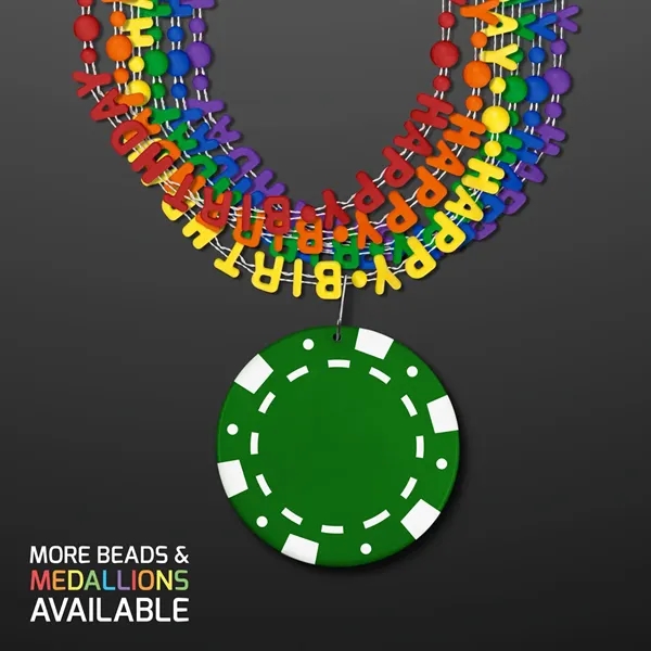 Happy Birthday Party Beads Necklaces with Poker Chip Medallion (NO LED)... from ASI 34194 ALightPromos