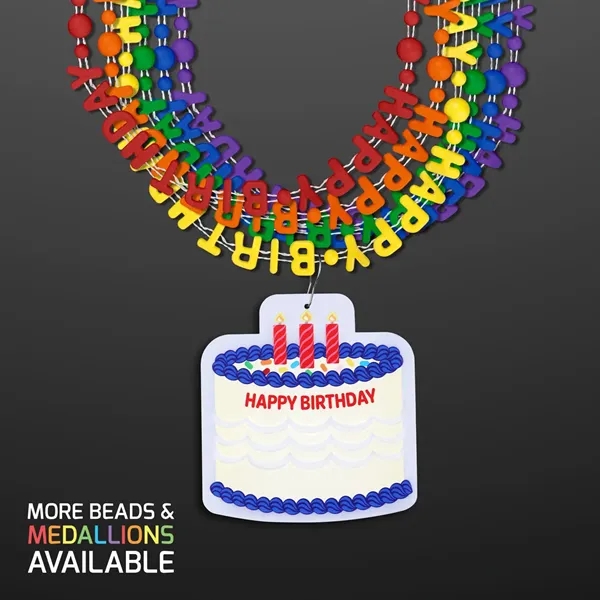 Happy Birthday Party Beads Necklaces with Cake Medallion... from ASI 34194 ALightPromos