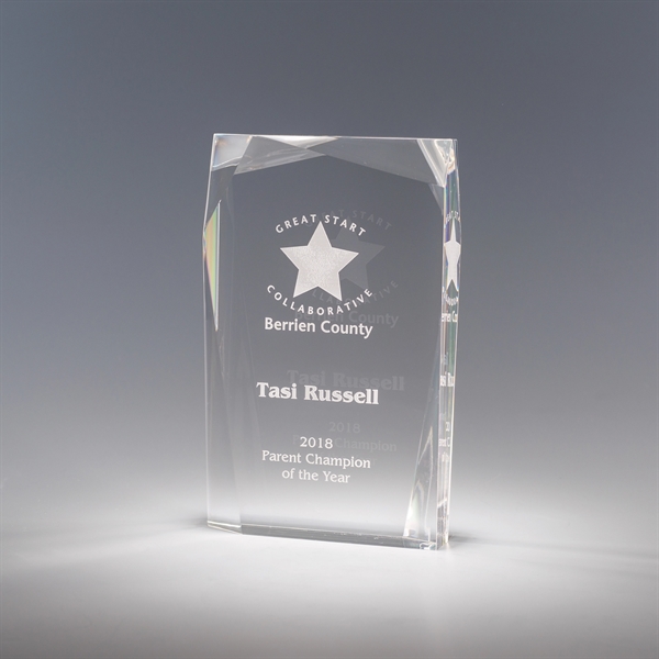 6.5" x 4" x 1.25" clear acrylic award with multi-dimensional shape... from ASI 62985 J. Charles