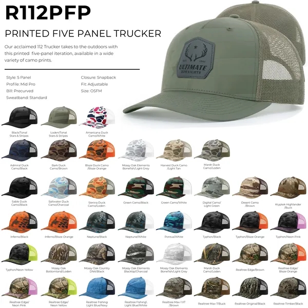 Richardson 112PFP Snapback five-panel cotton and polyester trucker cap with adjustable... from ASI 74601 Calico