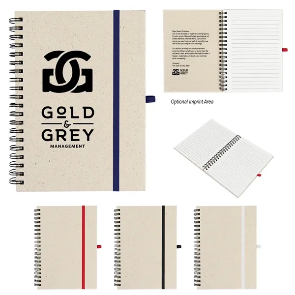Spiral bound 70-page recycled paper notebook with elastic strap and pen... from ASI 61125 Hit Promotional Products / Hit®