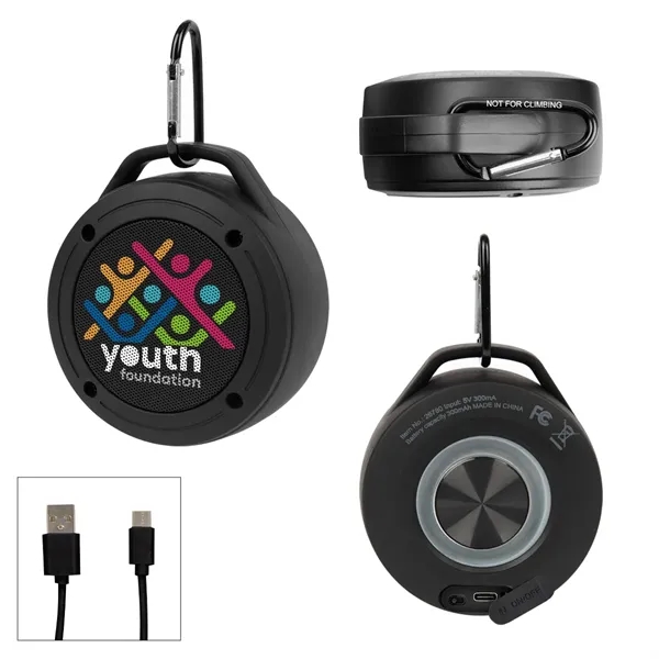 Water-resistant speaker with Bluetooth wireless connectivity and a carabiner hook.... from ASI 61125 Hit Promotional Products / Hit®