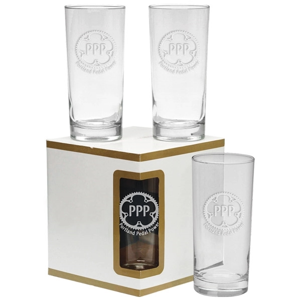 Set of four, 15-ounce drinking glasses in presentation box with gold... from ASI 71920 Moderne Glass Company Inc / Glass America®