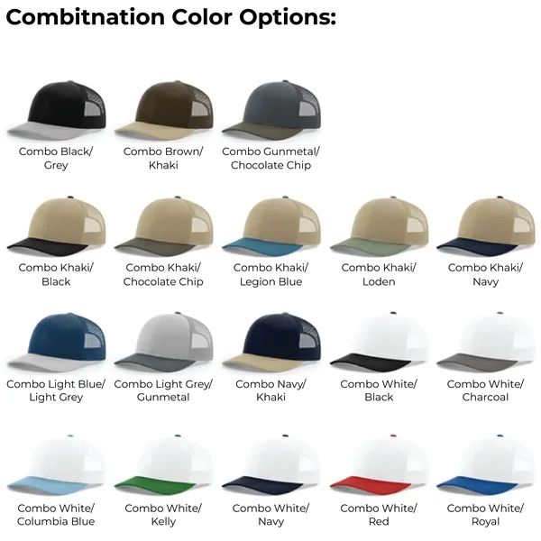 Richardson 112 snapback six-panel cotton and polyester trucker cap with leatherette... from ASI 74601 Calico