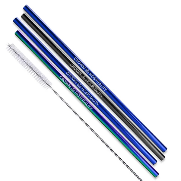 Black Blue And Rainbow Stainless Steel Straws Qty 4 Straws... from ASI 61966 HPG / Beacon Promotions