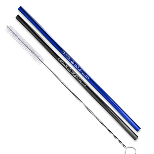 Black, Blue And Rainbow Stainless Steel Straws Qty 2 Straws... from ASI 61966 HPG / Beacon Promotions