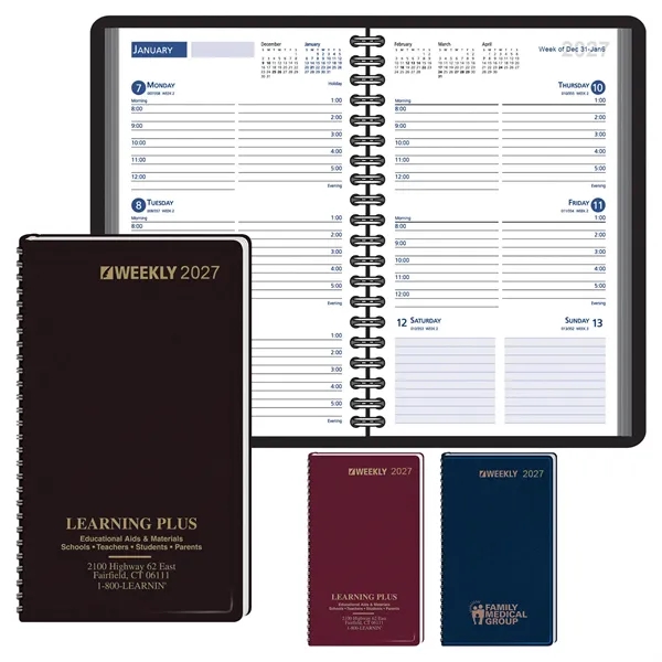 Weekly spread planner with a wired binding... from ASI 61966 HPG / Beacon Promotions HPG Gold