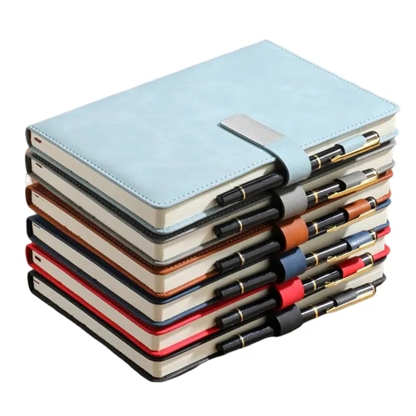 A5 size soft-feel skin-friendly leather cover notebook with pen holder with... from ASI 37218 Athena Promo (tm)