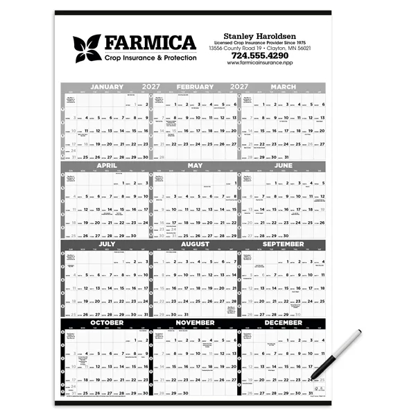 Black & White Time Management Span-A-Year Laminated w/Marker... from ASI 40480 Koozie Group