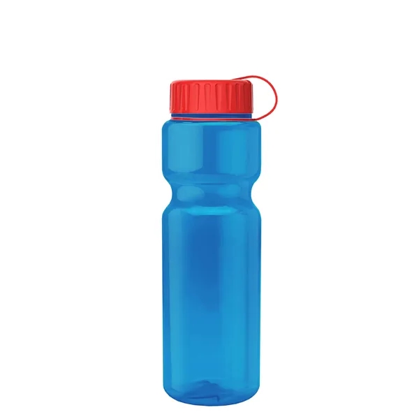 Transparent bottle with a tethered lid, 28 oz. size, reusable and... from ASI 40480 Koozie Group