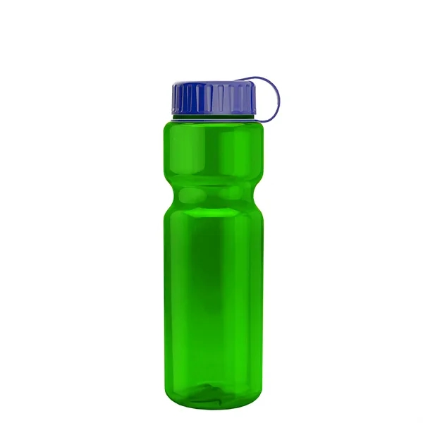Transparent bottle with a tethered lid, 28 oz. size, reusable and... from ASI 40480 Koozie Group