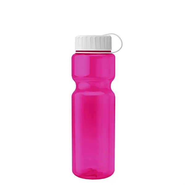 Transparent bottle with a tethered lid, 28 oz. size, reusable and... from ASI 40480 Koozie Group