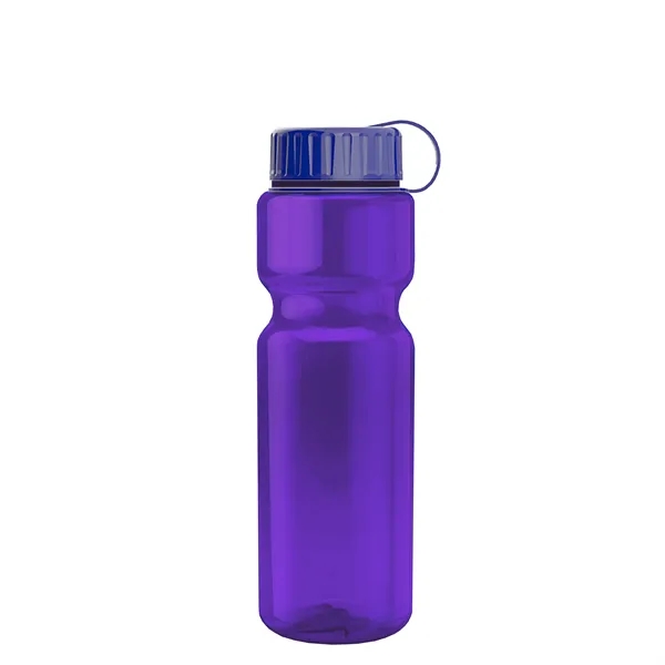 Transparent bottle with a tethered lid, 28 oz. size, reusable and... from ASI 40480 Koozie Group