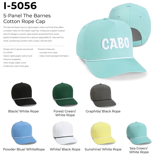 Imperial 5056 5-Panel The Barnes Cotton Rope Cap with leatherette patch... from ASI 74601 Calico