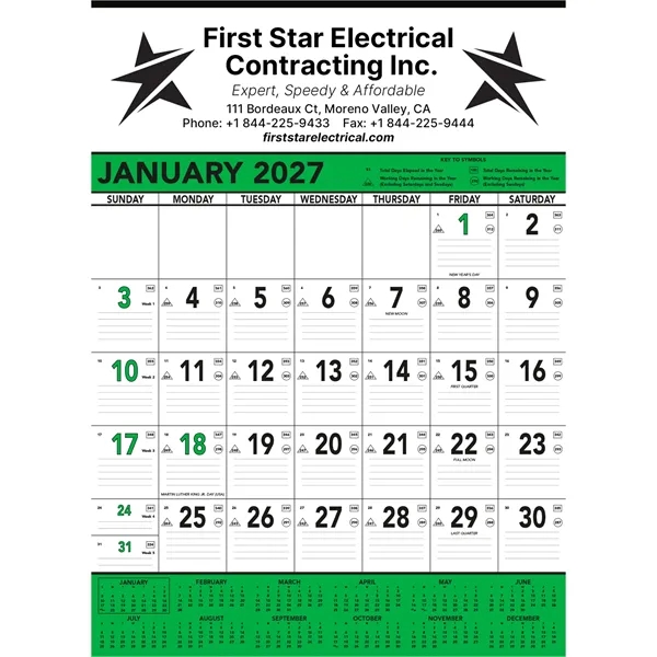 13 page commercia planner with 1 page per month in green... from ASI 61966 HPG / Beacon Promotions HPG Gold