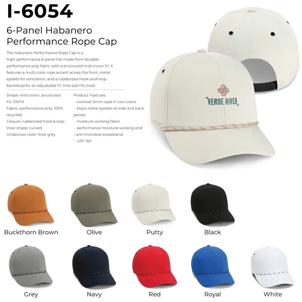 Imperial 6054 6-Panel Habanero performance rope cap with leatherette patch or... from ASI 74601 Calico