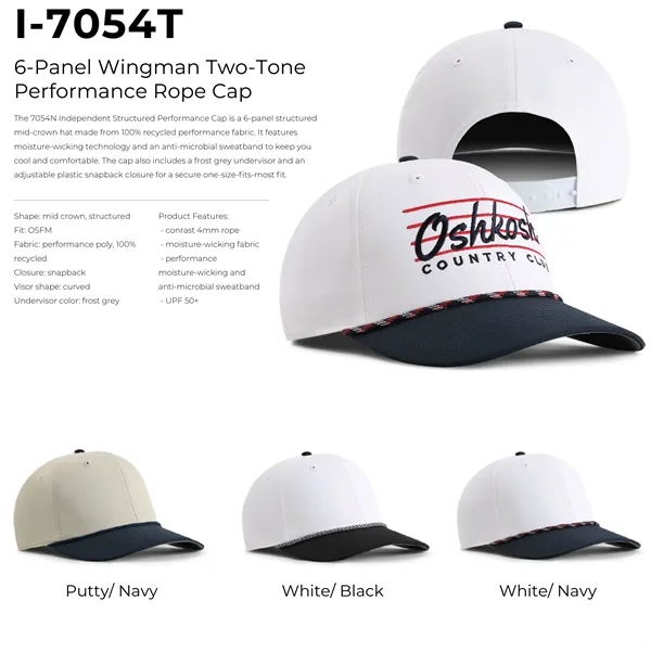 Imperial 7054T 6-Panel Wingman Two-Tone Performance Rope Cap with leatherette patch... from ASI 74601 Calico