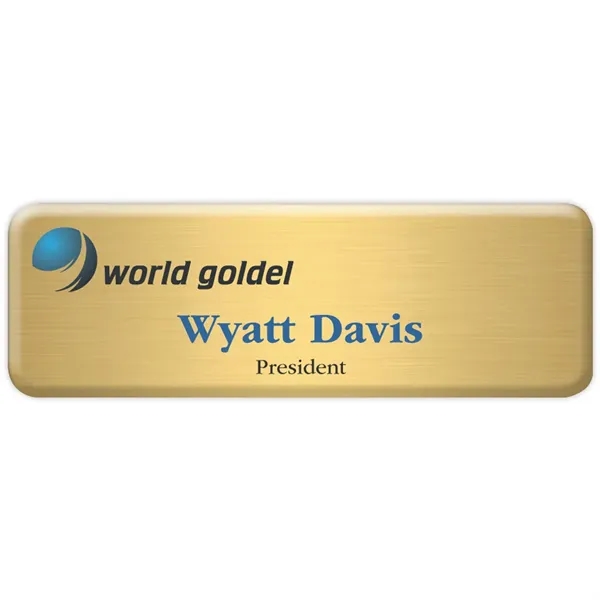 Metal aluminum name badge with pinback, up to 3" square.... from ASI 61966 HPG / Beacon Promotions HPG Gold