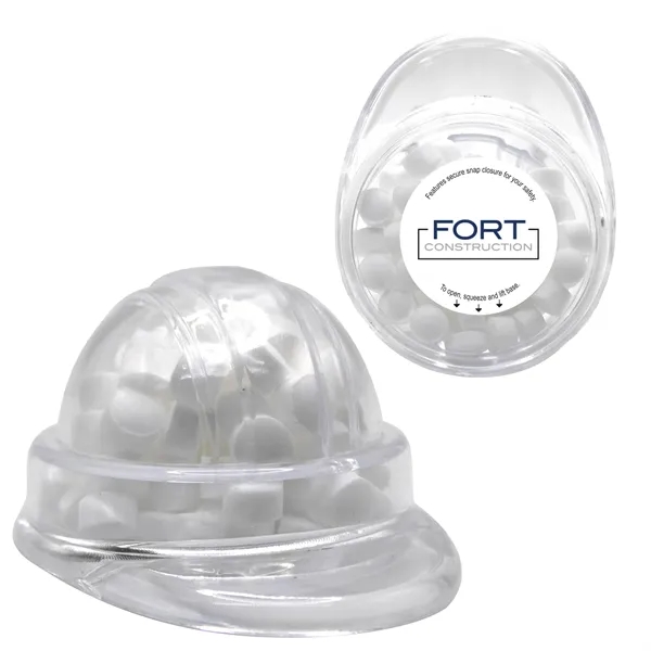 Sugar-free peppermint mini mints inside a hard-hat shaped container... from ASI 71685 Midnite Snax®