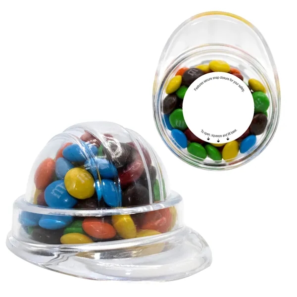 Mini M&M's® pieces inside a hard-hat shaped container... from ASI 71685 Midnite Snax®