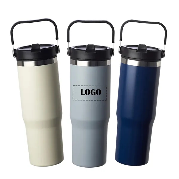 Stainless steel travel mug with plastic interior of 30 oz capacity... from ASI 37218 Athena Promo (tm)