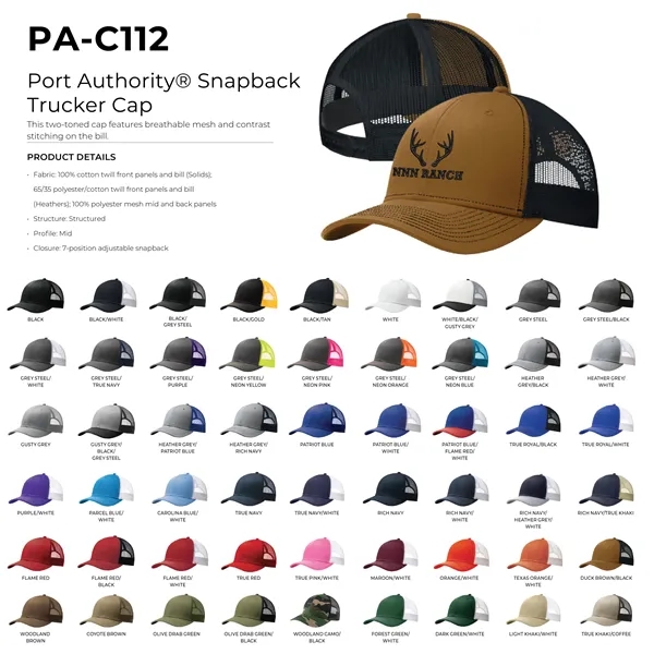 Port Authority C402 snapback six-panel cotton and polyester trucker cap with... from ASI 74601 Calico
