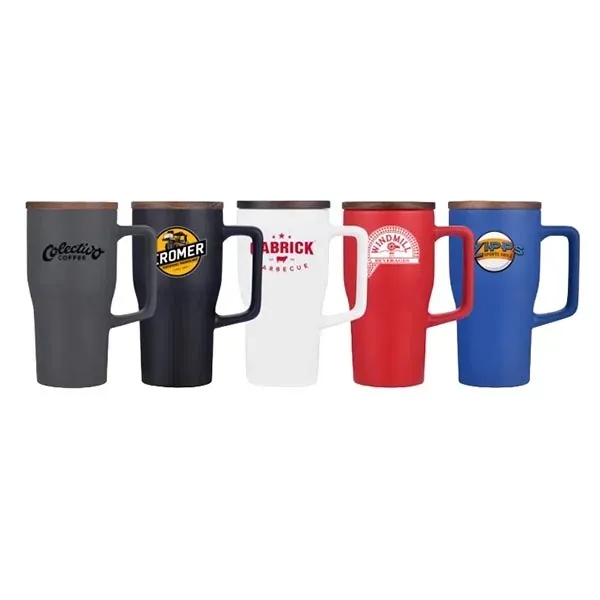 18 oz ceramic mug with sleek wooden lid.... from ASI 99030 Zipline