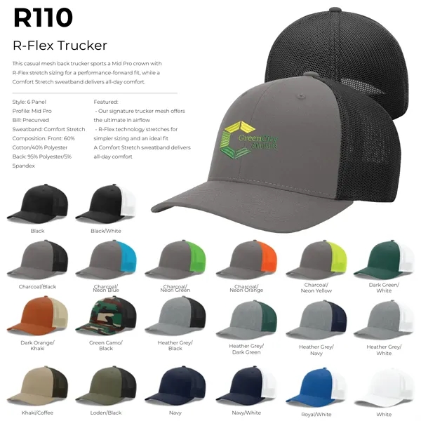 Richardson 110 R-Flex six panel cotton, polyester and spandex trucker hat... from ASI 74601 Calico