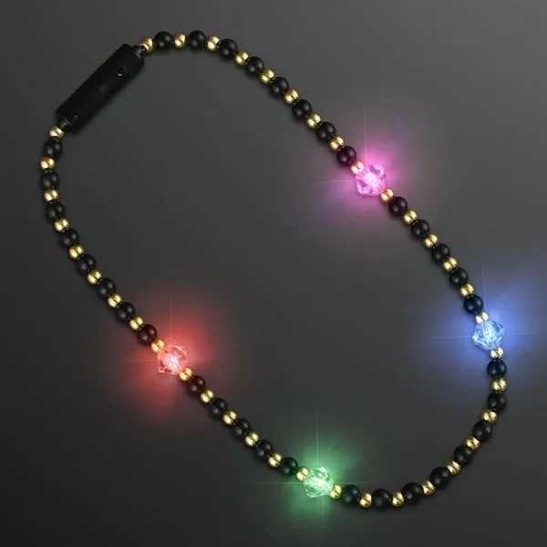 Novelty Pearl Black and Gold Beads Light Up Short Necklace; Blank... from ASI 34194 ALightPromos