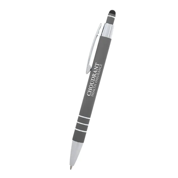 5 1/2" plunger-action pen with rubberized aluminum body and stylus on... from ASI 61125 Hit Promotional Products / Hit®