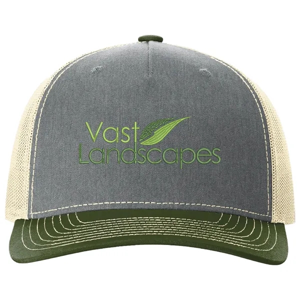 Richardson 112FP snapback cotton and polyester five-panel cap with leatherette patch... from ASI 74601 Calico