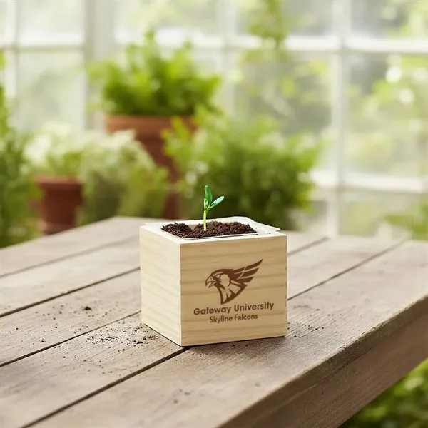 Wooden cube grow kit with a seed packet, waterproof protective liner,... from ASI 54100 Fields Manufacturing Inc / Fields