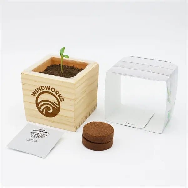 Wooden cube grow kit with a seed packet, waterproof protective liner,... from ASI 54100 Fields Manufacturing Inc / Fields