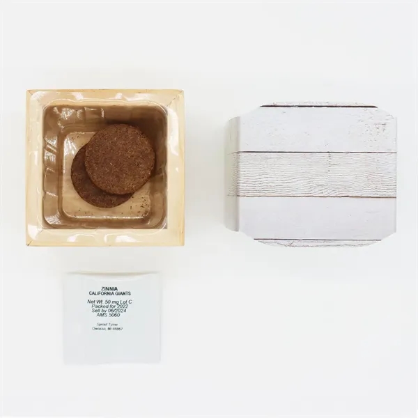 Wooden cube grow kit with a seed packet, waterproof protective liner,... from ASI 54100 Fields Manufacturing Inc / Fields