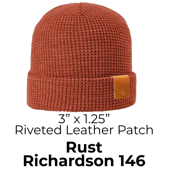 Genuine Leather Patch Beanie - Richardson 146 Waffle Beanie... from ASI 75126 Oowee Products