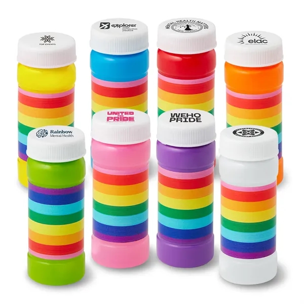 2 oz. bottle of bubbles with a vibrant rainbow colored label.... from ASI 63549 Jornik Manufacturing Corp / Jornik