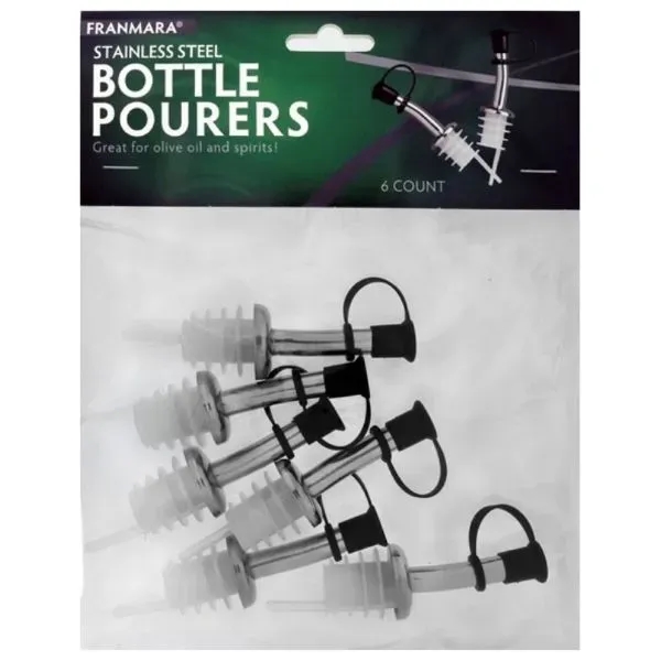 Bottle pourer, stainless steel with plastic cork, six pack. Blank.... from ASI 55450 Franmara Inc