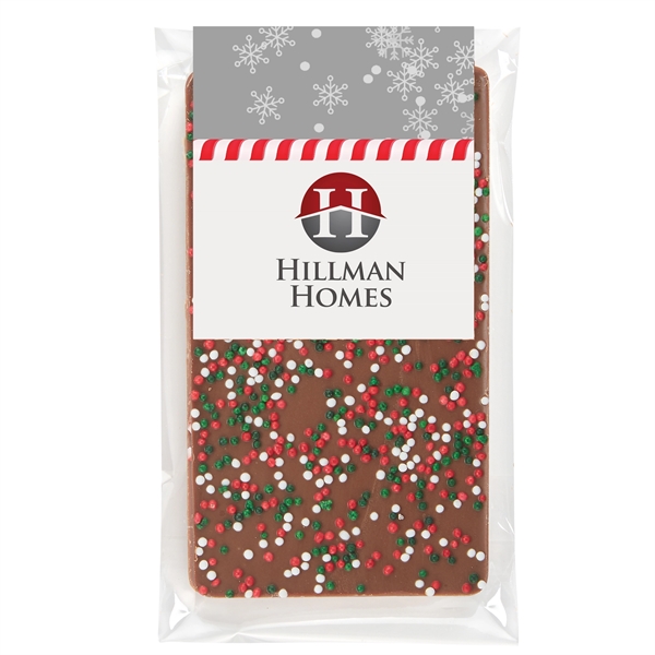 1 oz. Belgian chocolate bar topped Holiday Nonpareil Sprinkles; includes 4-color... from ASI 71685 Midnite Snax®