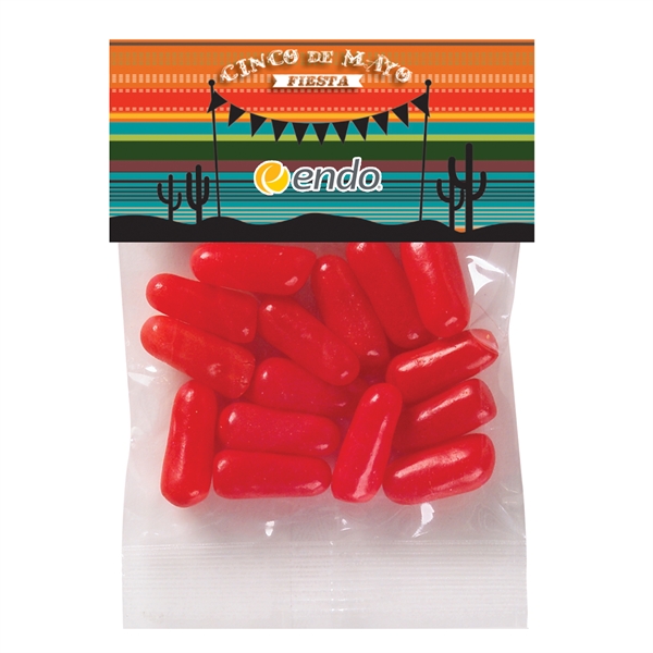 Clear 1 oz. pouch filled with Hot Tamales® candy, featuring a... from ASI 71685 Midnite Snax®