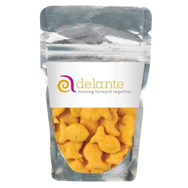 Resealable clear pouch filled with 0.6 oz. of Goldfish® Crackers; includes... from ASI 71685 Midnite Snax®