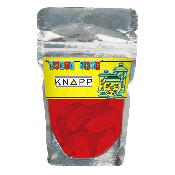Resealable clear pouch filled with 1.7 oz. of Swedish Fish® -... from ASI 71685 Midnite Snax®