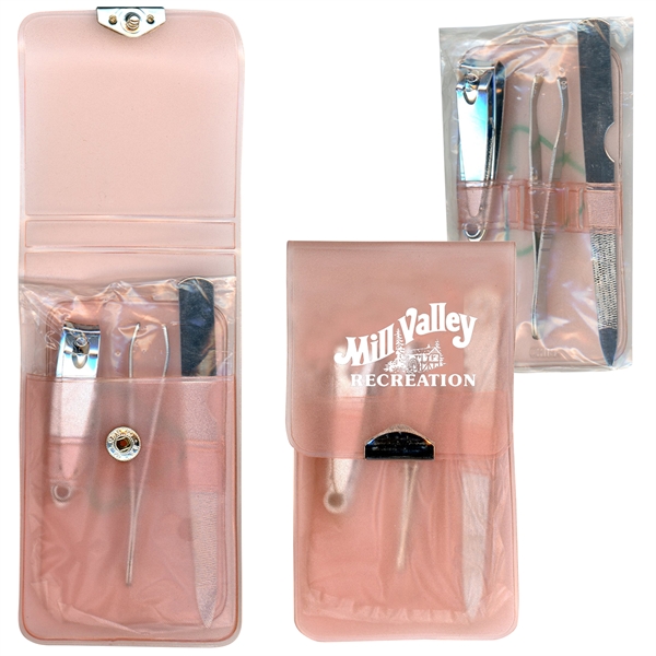 Three stainless steel personal care tools in a frosted translucent case.... from ASI 83770 Royal Industries / Waldor