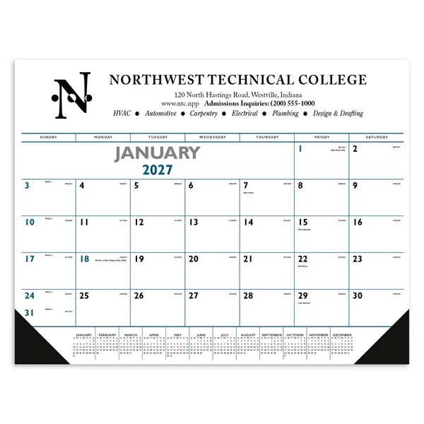 Blue & Black Desk Pad with Vinyl Corners... from ASI 40480 Koozie Group / Norwood Triumph Calendar