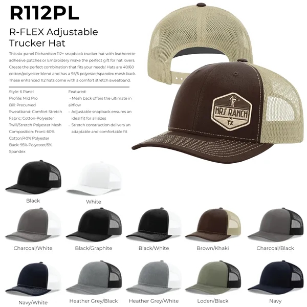 Richardson 112+ R-FLEX snapback six-panel cotton and polyester trucker cap with... from ASI 74601 Calico
