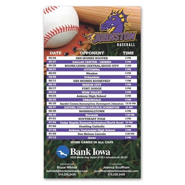 Sports themed schedule magnet with square corners and four color process... from ASI 68507 The Magnet Group / Magnet LLC™