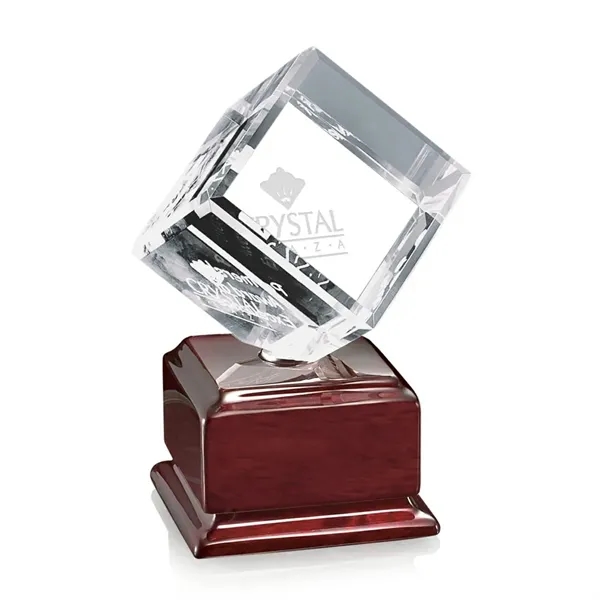 Optical crystal cube award on Radison rosewood base.... from ASI 84592 St Regis Group / St Regis